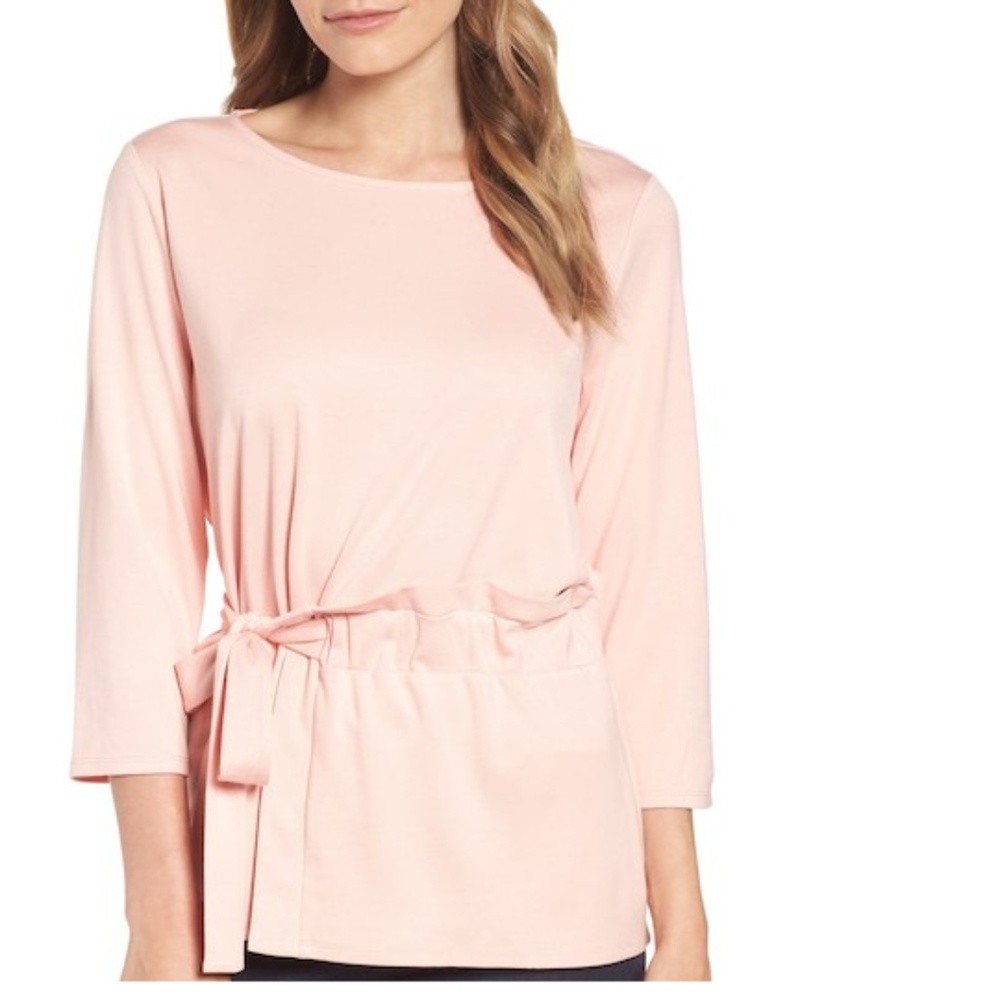 Women 3/4 Sleeves Boat Neck T-Shirt Tie Waist Top